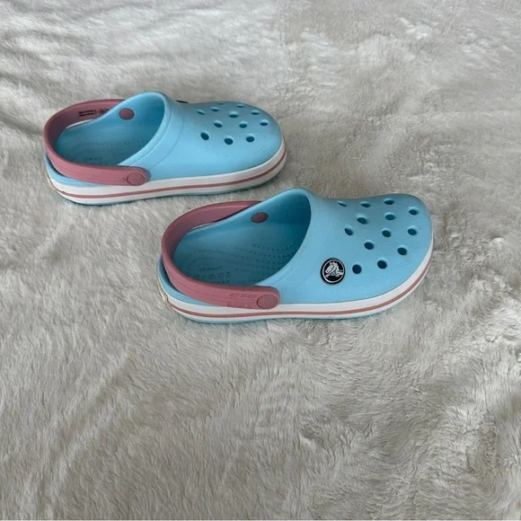 Crocs Kids Crocband Clog Ice Blue with Pink Stripe Slip-On Sandals Size C 11 - Picture 5 of 9